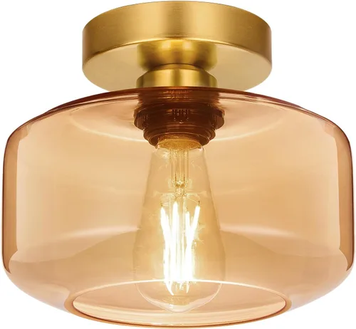 Miniatura 21 de Lámpara de techo industrial semiempotrada, bombilla LED de 800 lúmenes incluida, pantalla de vidrio texturizado, lámpara estilo granja para pasillo