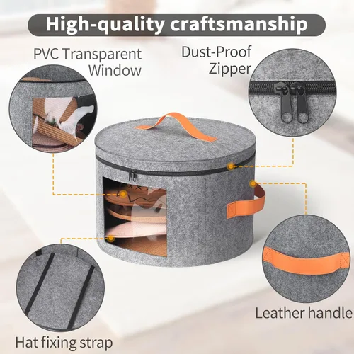 Miniatura 5 de kushon Caja redonda para sombreros de vaquero para 6-9 gorras, bolsa organizadora grande de fieltro para hombres y mujeres, con soporte, plegable