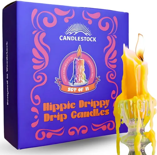 Miniatura 18 de Candlestock Hippie Drippy Drip Candles - Paquete de 11 velas cónicas de goteo – Velas de fusión de botellas de vino (arcoíris hippie)