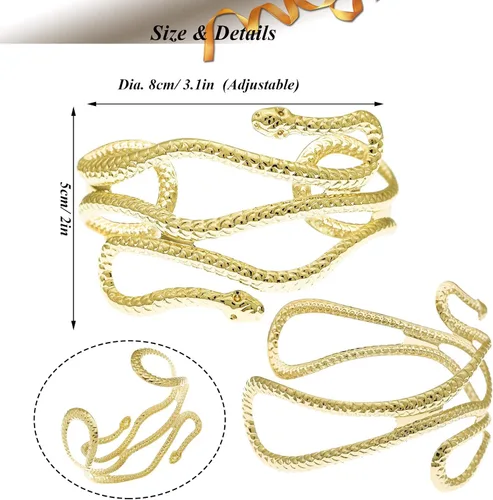 Miniatura 2 de RechicGu Elegante Egipto Cleopatra Remolino Serpiente Brazalete Abierto Pulsera 3.1 in Policarbonato