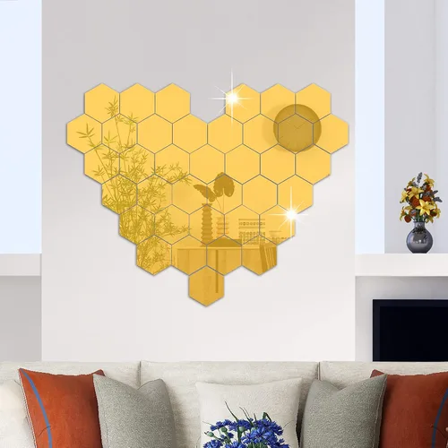 Miniatura 7 de RW-103 - 36 calcomanías acrílicas para espejo hexagonal, bricolaje, removibles, geométricos 3D, decoración de pared para dormitorio, sala de estar