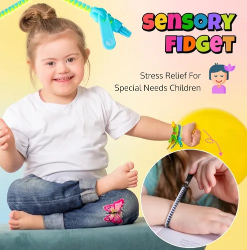 Miniatura 4 de UpBrands 60 recuerdos de fiesta para niños, pulseras de amistad con cremallera de 7 1/2 pulgadas, juego sensorial a granel de juguetes