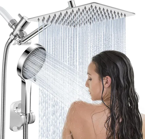 Miniatura 10 de Cabezal de ducha, cabezal de ducha de lluvia de 8" con combo de rociador de mano y brazo de extensión ajustable/regulador de flujo de 3 vías/sistema