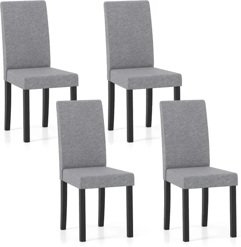 Miniatura 12 de Giantex Juego de 2 sillas de comedor tapizadas, sillas de cocina de tela moderna de mediados de siglo con patas de madera de goma, asiento acolchado