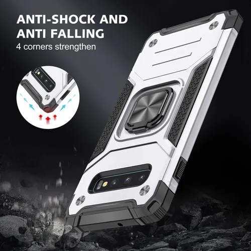 Miniatura 5 de Funda para Samsung Galaxy S10, de grado militar, a prueba de golpes, con soporte de soporte, soporte magnético integrado para montaje en coche