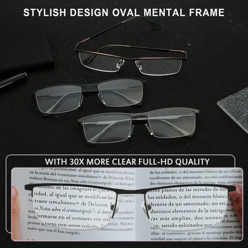 Miniatura 4 de GUD Gafas de lectura, 3 pares de lectores de metal de medio borde para mujeres y hombres (negro, 0.50)