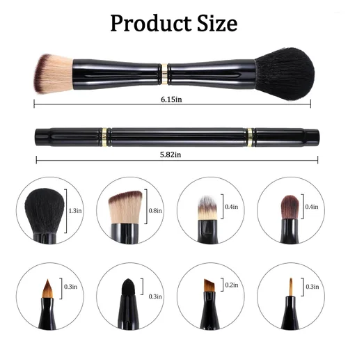 Miniatura 6 de Ponhey Juego de brochas de maquillaje de viaje 4 en 1, cepillo de maquillaje de viaje desmontable con estuche para base, polvo suelto, corrector
