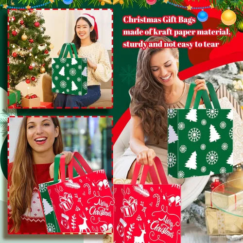 Miniatura 6 de Zhanmai 200 bolsas de plástico de Navidad reutilizables con asas de 10 x 13 pulgadas para suministros de fiesta de Navidad (estilo clásico)