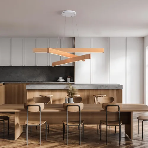 Miniatura 3 de Lámpara colgante lineal natural de madera maciza de 3 luces, moderna lámpara colgante LED regulable, candelabro para mesa de comedor, isla