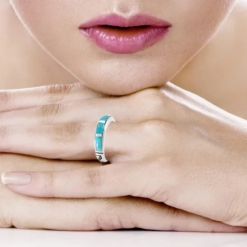 Miniatura 2 de Anillo turquesa de plata de ley 925 con piedras preciosas auténticas tamaño 6 a 11