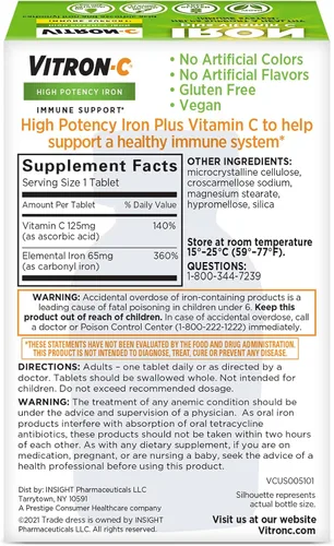Miniatura 6 de Vitron-C Suplemento de hierro, una vez al día, suplemento de hierro de alta potencia con vitamina C y suplemento de hierro y apoyo inmune