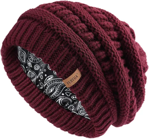 Miniatura 53 de FURTALK Gorro de invierno para mujer, con forro de satén, tejido trenzado, grueso, holgado, gorro cálido