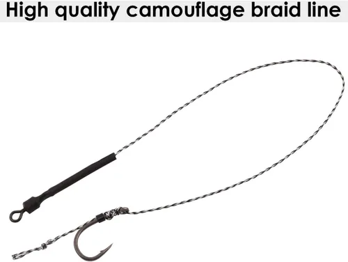 Miniatura 4 de Aparejos de pesca de carpa, 20 piezas de gancho curvado de púas para carpa, línea de hilo trenzado giratorio antienredos con 3 tarjetas Boilie Bait