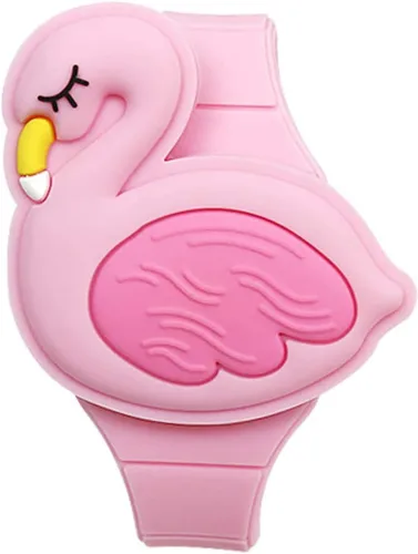 Reloj de aprendizaje para niñas pequeñas de 3 a 8 años, 3D lindo diseño de caricatura de flamenco rosa con diseño de concha para niños, reloj