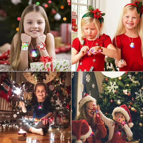 Miniatura 7 de CCINEE Paquete de 54 recuerdos de fiesta de Navidad para niños, collar iluminado, anillos iluminados, pulsera de flash LED, luz intermitente a
