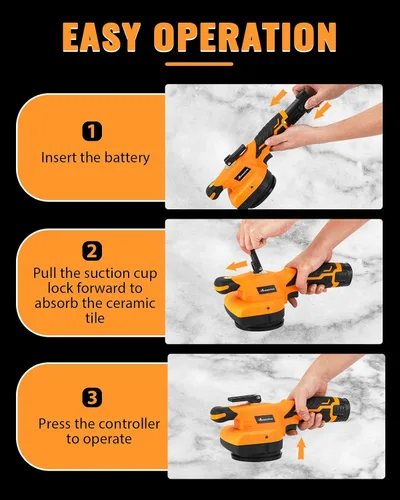 Miniatura 6 de Herramienta de vibración de azulejos con ventosa ultraligera con 2 baterías, estuche de almacenamiento, vibración ajustable de 12,000 RPM, máquina