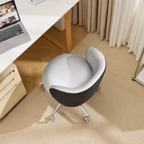 Miniatura 4 de VINGLI Bonita silla de escritorio giratoria pequeña, cómoda con ruedas, soporte lumbar ergonómico con respaldo bajo para tocador y técnico de uñas