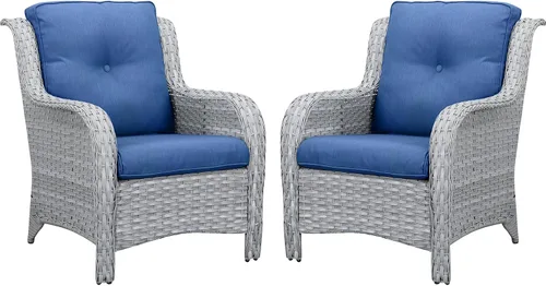 Miniatura 93 de Belord Juego de muebles de exterior, sillas de mimbre para patio, muebles de ratán de 3 piezas con mesa auxiliar, juegos de sillas bistró de patio