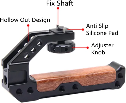 Miniatura 5 de Mango superior de madera para cámara con pasadores de localización de 3/8"-16, mango superior de madera con zapatos fríos compatible con interfaz