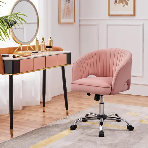 Miniatura 4 de Topeakmart Moderna silla de terciopelo para tocador, silla de escritorio de maquillaje, sillón ajustable con respaldo de barril copetudo para sala
