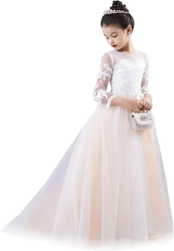 Miniatura 6 de Vestido de princesa de manga larga con encaje blanco marfil GZY202, Marfil