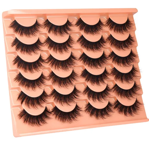 Miniatura 7 de ALICROWN - Pestañas postizas peludas, pestañas postizas naturales, pestañas postizas de visón completo, pestañas rizadas C, paquete de 12 pares