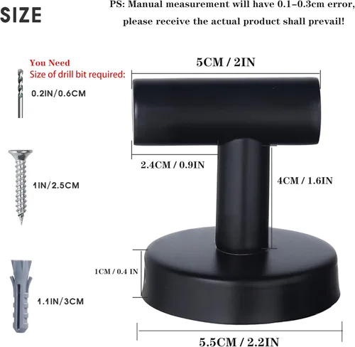 Miniatura 2 de Ganchos para toallas de baño, para bata de baño, gancho de pared negro mate, gancho de pared de acero inoxidable resistente para colgar puerta