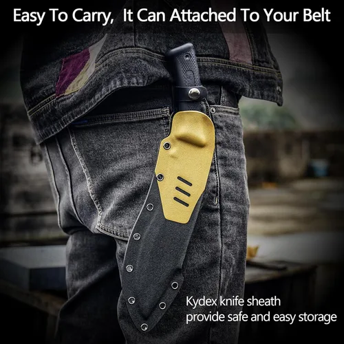 Miniatura 4 de HX Outdoors - Cuchillo machete Kukri de 14 pulgadas, acero D2 de alta calidad, cuchillo de jardinería con funda Kydex para exteriores, campamento