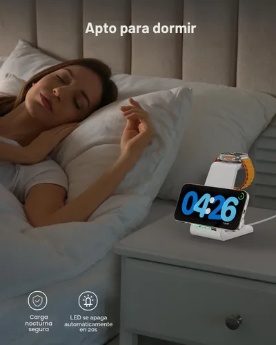 Miniatura 6 de Estación de carga inalámbrica para Apple - Soporte de carga inalámbrica 3 en 1 para reloj y teléfono para Apple Watch 11/8/7/SE/6/5/4/3/2, iPhone 17