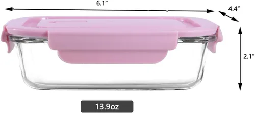Miniatura 2 de Paquete de 4 recipientes de vidrio de 13 onzas / 0.37 L con tapas, recipientes de almacenamiento de vidrio con tapas, sin BPA, organizadores y Rosa