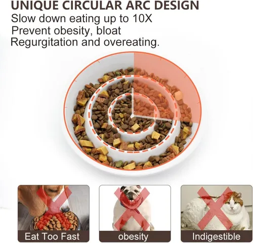 Miniatura 3 de GH - Cuenco de cerámica para perros de alimentación lenta, 3 tazas, 2 discos voladores para mascotas incluidos, color blanco