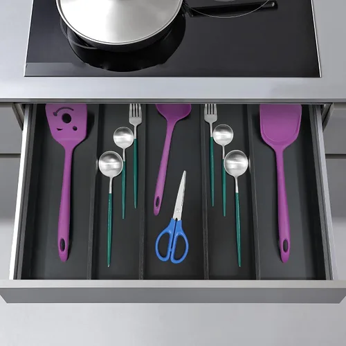 Miniatura 4 de Utoplike Organizador de cajones de cubiertos de bambú, organizador de cajones de utensilios de cocina expandibles, separadores de bandeja de Negro