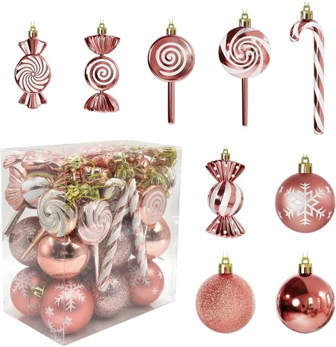 Miniatura 11 de 36 piezas de adornos de Navidad, adornos de Navidad de plástico irrompibles MOYEE para árbol - decoraciones de Navidad de bastón de caramelo, Rojo
