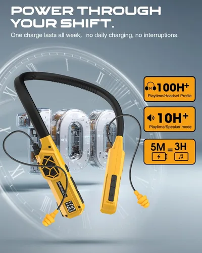 Miniatura 4 de MIPEACE Auriculares Bluetooth con banda para el cuello, 2 en 1 Auriculares de Trabajo Alrededor del Cuello - Auriculares Aprobados por OSHA