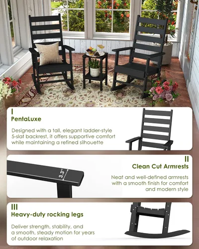 Miniatura 6 de GREENVINES Juego de 2 sillas mecedoras para exteriores Plástico HDPE Mecedoras de patio Silla mecedora de porche Coctelera De gran