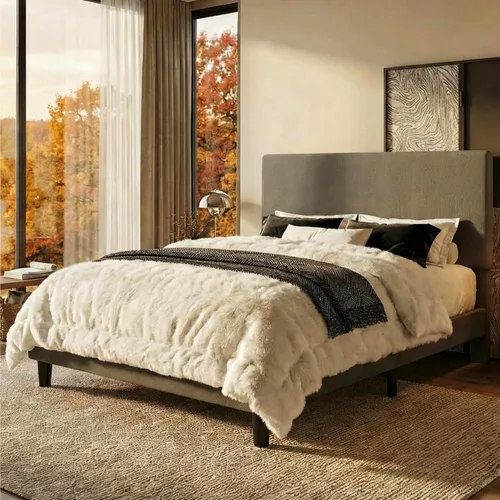 Miniatura 9 de SHA CERLIN - Base de cama con plataforma de tamaño completo con cabecera ajustable y soporte de listones de madera, base de colchón tapizada