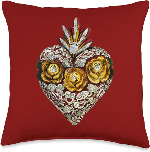 LOVE, FAITH and ART APPAREL Retro Sacred Heart, cojín de Corazon MX Art for The Soul, 16 x 16 pulgadas, multicolor