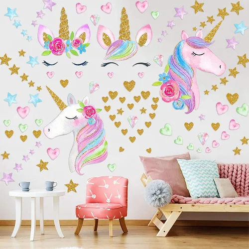 Miniatura 8 de Adhesivo de Pared de Unicornio, Adhesivo de Pared de Unicornio de Tamaño Grande para Decoración de Dormitorio de Niñas, Fiesta de Cumpleaños