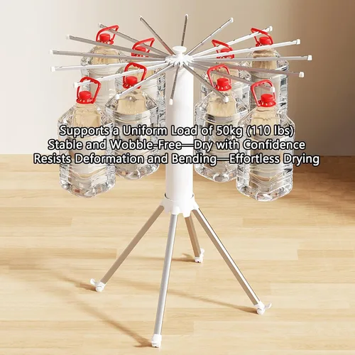 Miniatura 5 de Clothes Drying Rack Foldable,360° Rotatable Holder for Clothing,Aluminum Laundry Stand,Load Capacity 110lbs,with 16 Expandable Rods and Lockable