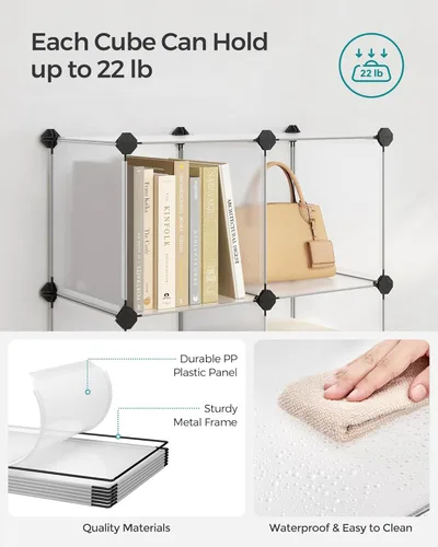 Miniatura 4 de SONGMICS Organizador de almacenamiento de 6 cubos, estante de armario de bricolaje, organizador de ropa de plástico, estantería modular, cubos