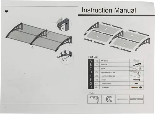 Miniatura 7 de Toldo de policarbonato para ventanas, puertas de patio, cubierta de policarbonato para exteriores, luz solar, lluvia, nieve, protección de soporte