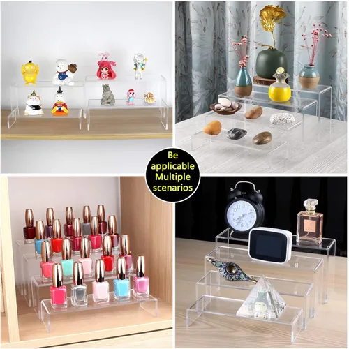 Miniatura 5 de ELEGANTLIFE Estante de exhibición de acrílico de 3 niveles para figuras Amiibo Funko POP, organizador de perfumes y colonias, soporte para postres