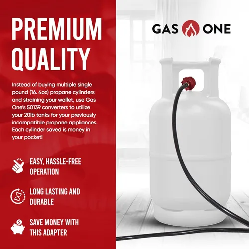 Miniatura 5 de Gas One Manguera de propano de 4 pies, manguera adaptadora de 1 libra a 20 libras, tanque de propano de 16.4 oz a 20 libras QCC1/Tipo 1, permite