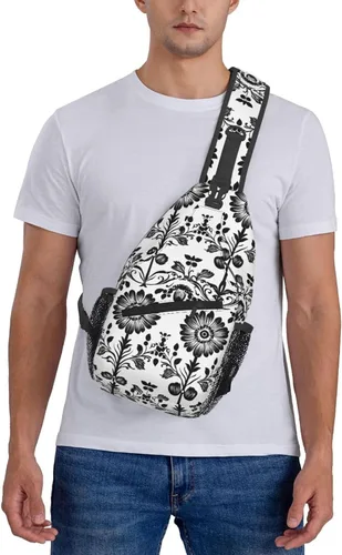 Miniatura 7 de Small Crossbody Bags for Women Men - Vintage Flower Black White Print Adjustable Shoulder Bag Fanny Packs Belt Sling Bag Crossbody Purses Backpack