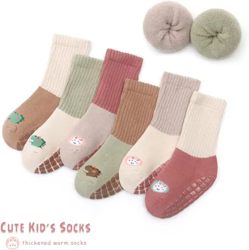 Miniatura 2 de Calcetines antideslizantes para bebé, calcetines cálidos y gruesos antideslizantes para niñas, niños y recién nacidos, 6 pares