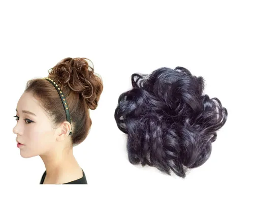 Miniatura 12 de Extensiones de moño sintético rizado y desordenado para mujer, color marrón y negro
