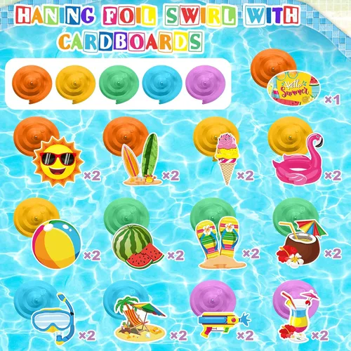 Miniatura 3 de Pajean 30 espirales colgantes de verano para fiesta en la piscina, decoraciones colgantes de techo de verano, decoraciones de remolinos colgantes