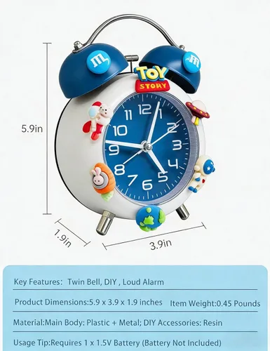 Miniatura 4 de Reloj despertador para niños, reloj analógico para niños, relojes despertadores para dormitorios con personas que duermen mucho con calcomanías