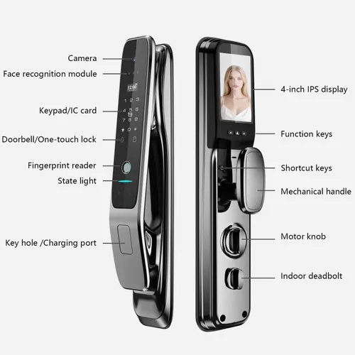Miniatura 8 de Cerradura inteligente de reconocimiento facial 3D con cámara, cerradura de puerta de vena de palma, cerradura inteligente de mortaja de huellas