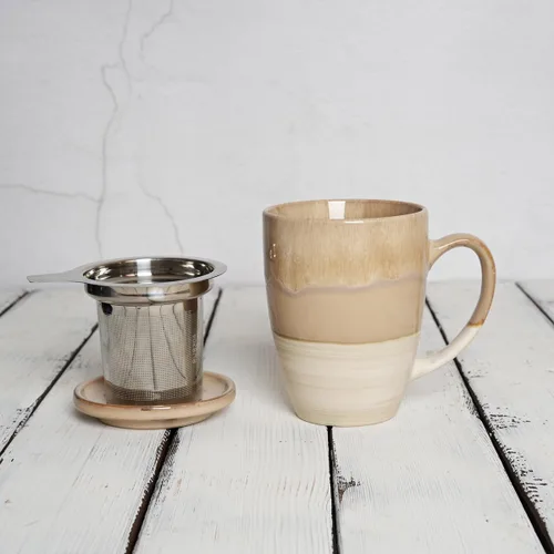 Miniatura 6 de Bosmarlin Taza de té de cerámica con infusor y tapa, 13.5 onzas, 5 colores a elegir, apta para lavavajillas y microondas, esmalte reactivo, taza